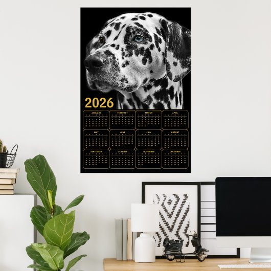 Dalmatiaanse kalender 2026 – Zwart & Wit Elegantie Poster (Thuiskantoor)