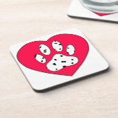 Dalmatiaanse poot afdrukken in rood hart bier onderzetter (Linkerzijde)