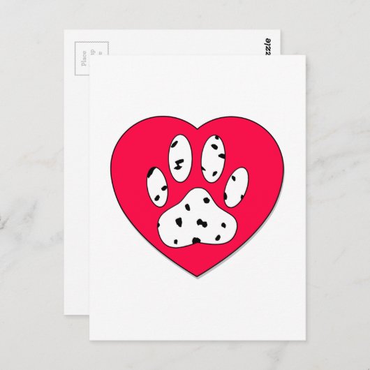Dalmatiaanse poot afdrukken in rood hart briefkaart (Voorkant / Achterkant)