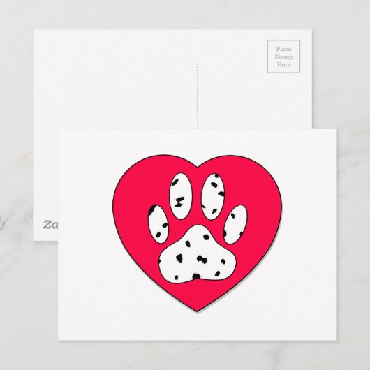 Dalmatiaanse poot afdrukken in rood hart briefkaart (Voorkant / Achterkant)