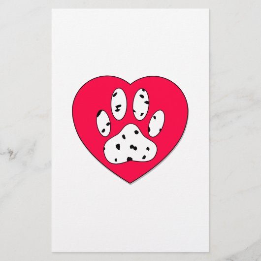 Dalmatiaanse poot afdrukken in rood hart briefpapier (Voorkant)