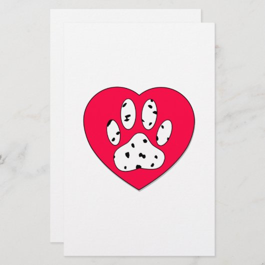 Dalmatiaanse poot afdrukken in rood hart briefpapier (Voorkant / Achterkant)