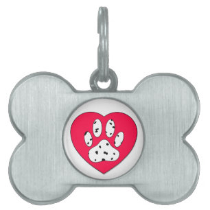 Dalmatiaanse poot afdrukken in rood hart huisdieren naamplaatje