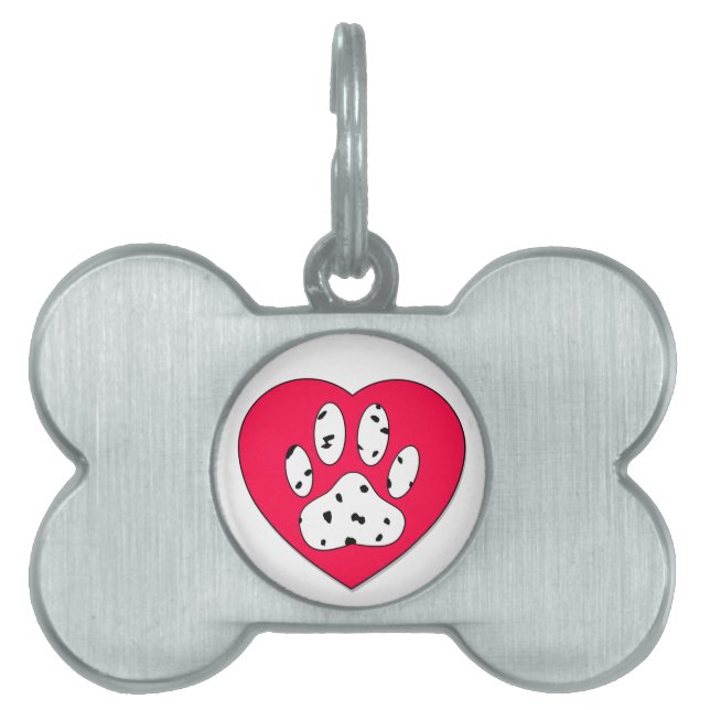 Dalmatiaanse poot afdrukken in rood hart huisdieren naamplaatje (voorkant)