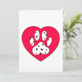 Dalmatiaanse poot afdrukken in rood hart kaart (Staand voorkant)