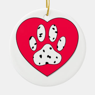 Dalmatiaanse poot afdrukken in rood hart keramisch ornament