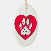 Dalmatiaanse poot afdrukken in rood hart keramisch ornament (Rechts)