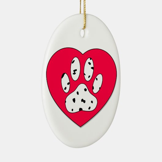 Dalmatiaanse poot afdrukken in rood hart keramisch ornament (Rechts)