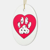 Dalmatiaanse poot afdrukken in rood hart keramisch ornament (Links)