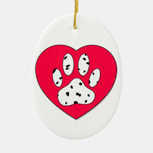 Dalmatiaanse poot afdrukken in rood hart keramisch ornament