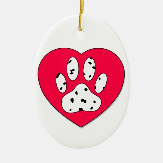 Dalmatiaanse poot afdrukken in rood hart keramisch ornament (Voorkant)