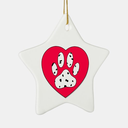 Dalmatiaanse poot afdrukken in rood hart keramisch ornament (Rechts)