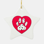 Dalmatiaanse poot afdrukken in rood hart keramisch ornament (Voorkant)