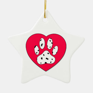 Dalmatiaanse poot afdrukken in rood hart keramisch ornament