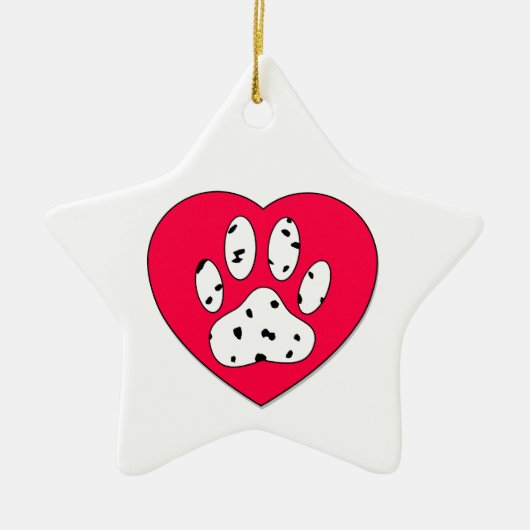 Dalmatiaanse poot afdrukken in rood hart keramisch ornament (Voorkant)