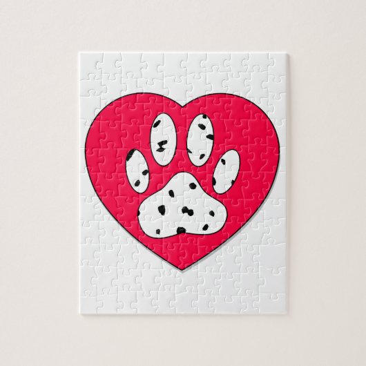 Dalmatiaanse poot afdrukken in rood hart legpuzzel (Verticaal)