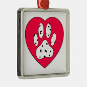 Dalmatiaanse poot afdrukken in rood hart metalen ornament (Rechts)