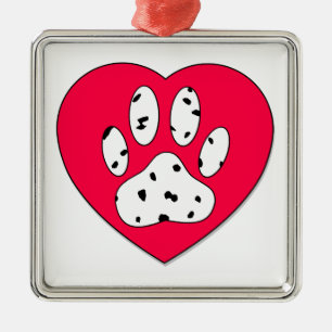 Dalmatiaanse poot afdrukken in rood hart metalen ornament
