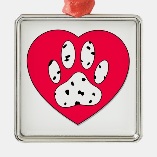 Dalmatiaanse poot afdrukken in rood hart metalen ornament (Voorkant)