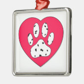 Dalmatiaanse poot afdrukken in rood hart metalen ornament (Links)