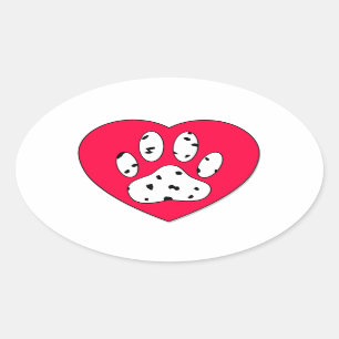 Dalmatiaanse poot afdrukken in rood hart ovale sticker