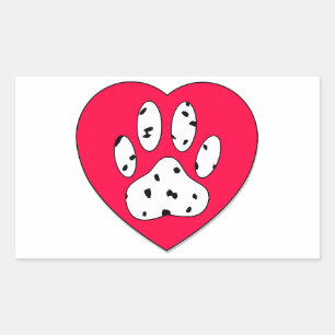 Dalmatiaanse poot afdrukken in rood hart rechthoekige sticker