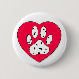 Dalmatiaanse poot afdrukken in rood hart ronde button 5,7 cm