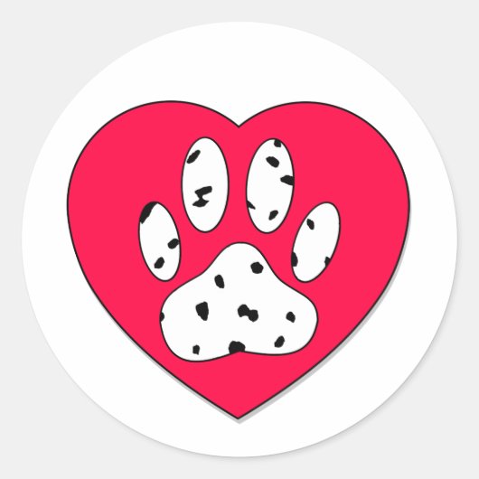 Dalmatiaanse poot afdrukken in rood hart ronde sticker (Voorkant)