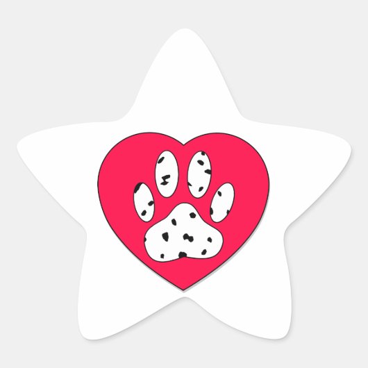 Dalmatiaanse poot afdrukken in rood hart ster sticker (Voorkant)