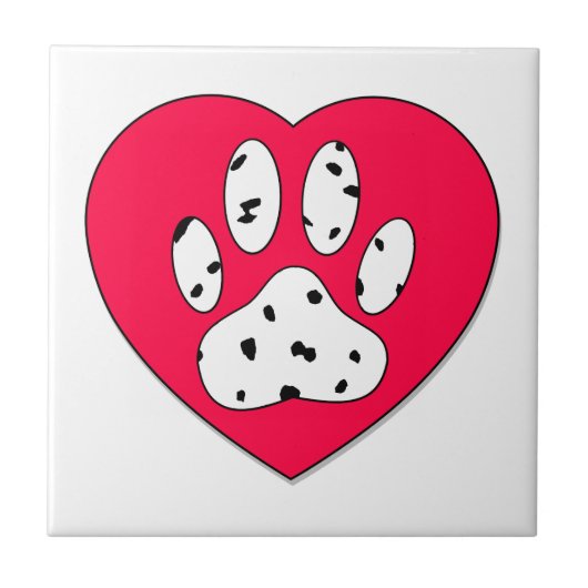 Dalmatiaanse poot afdrukken in rood hart tegeltje (Voorkant)
