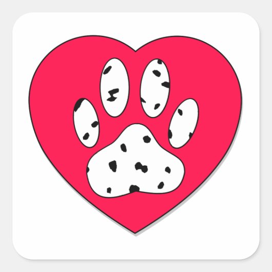 Dalmatiaanse poot afdrukken in rood hart vierkante sticker (Voorkant)