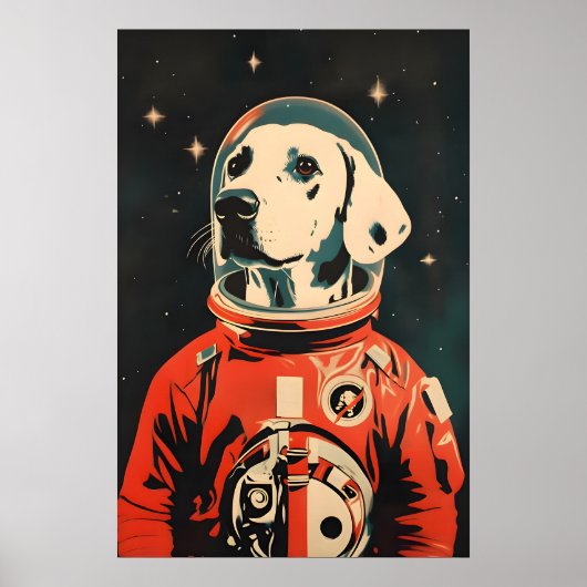 Dalmatian Astronaut Poster, Dalmatian Retro Print (Voorkant)