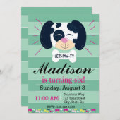 Dalmatian Birthday Invitation (groene strepen) Kaart (Voorkant / Achterkant)