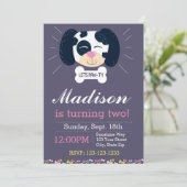 Dalmatian Birthday Invitation (paars) Kaart (Staand voorkant)