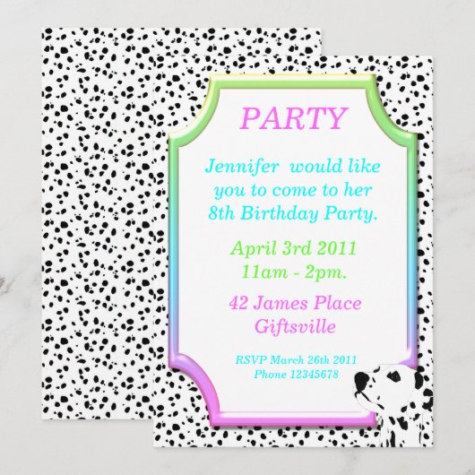 Dalmatian Birthday Party Uitnodiging 2 (Voorkant / Achterkant)