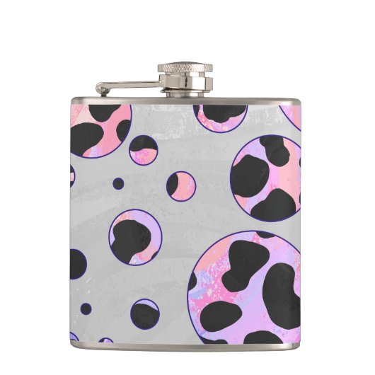 Dalmatian Black en Pink Polka Dot Print Heupfles (Voorkant)