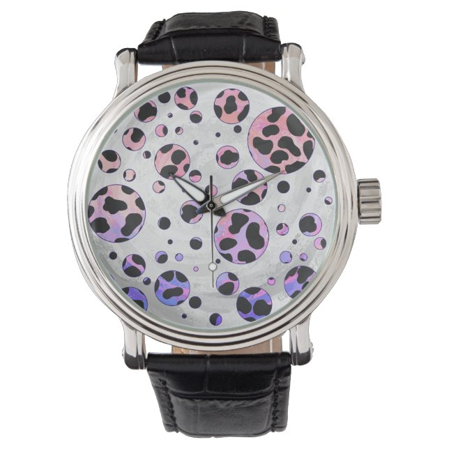 Dalmatian Black en Pink Polka Dot Print Horloge (Voorkant)