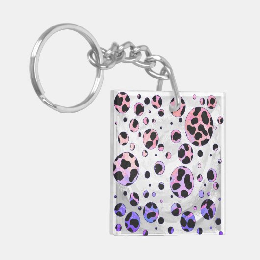 Dalmatian Black en Pink Polka Dot Print Sleutelhanger (Voorkant Links)