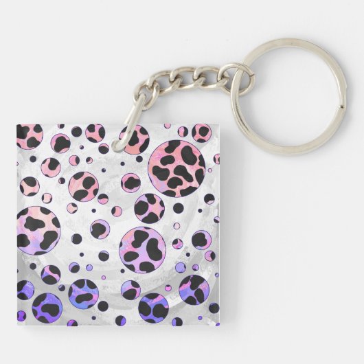 Dalmatian Black en Pink Polka Dot Print Sleutelhanger (Achterkant)
