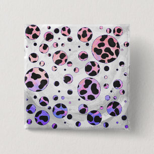 Dalmatian Black en Pink Polka Dot Print Vierkante Button 5,1 Cm