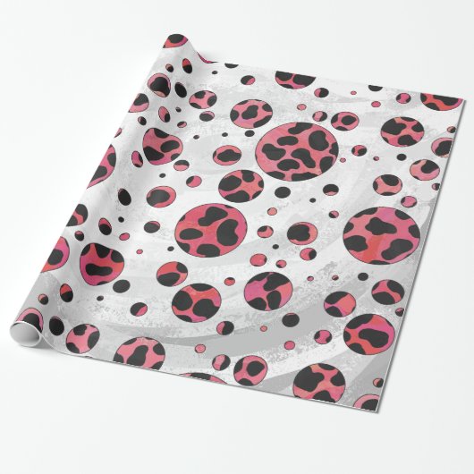 Dalmatian Black en Red met Polka Dots Cadeaupapier (Uitgerold)
