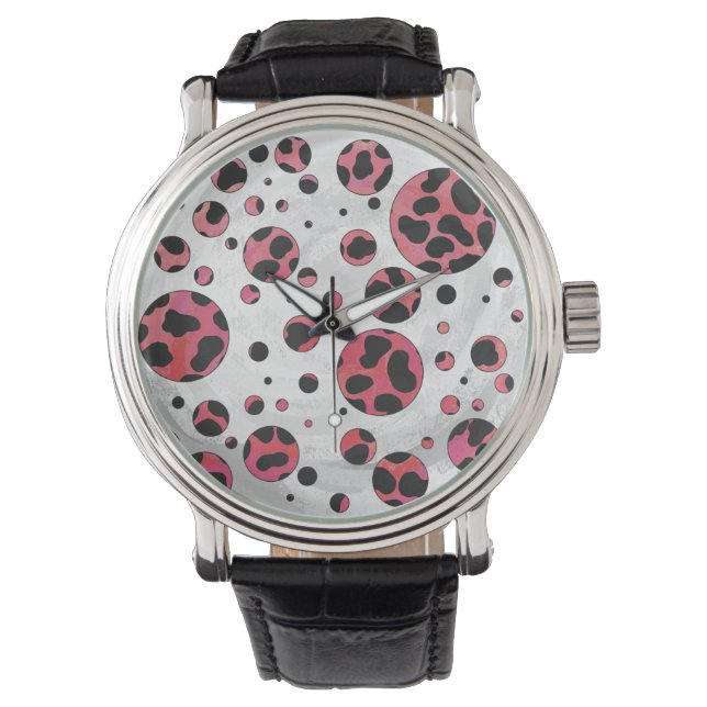 Dalmatian Black en Red met Polka Dots Horloge (Voorkant)