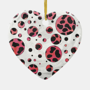Dalmatian Black en Red met Polka Dots Keramisch Ornament