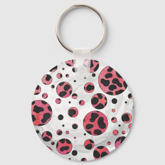 Dalmatian Black en Red met Polka Dots Sleutelhanger (Voorkant)