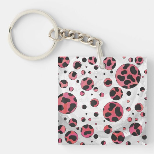 Dalmatian Black en Red met Polka Dots Sleutelhanger (Voorkant)