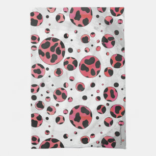Dalmatian Black en Red met Polka Dots Theedoek