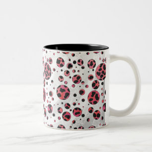 Dalmatian Black en Red met Polka Dots Tweekleurige Koffiemok
