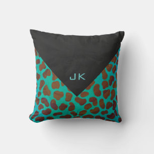 Dalmatian Brown en Blauwgroen met Monogram Kussen