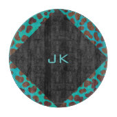 Dalmatian Brown en Blauwgroen met Monogram Snijplank (Voorkant)