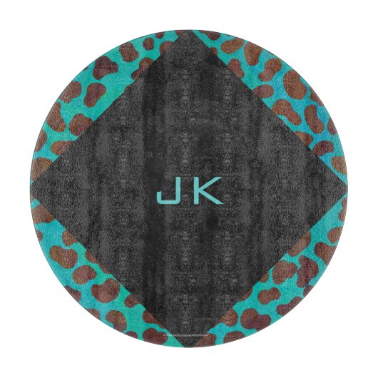 Dalmatian Brown en Blauwgroen met Monogram Snijplank (Voorkant)